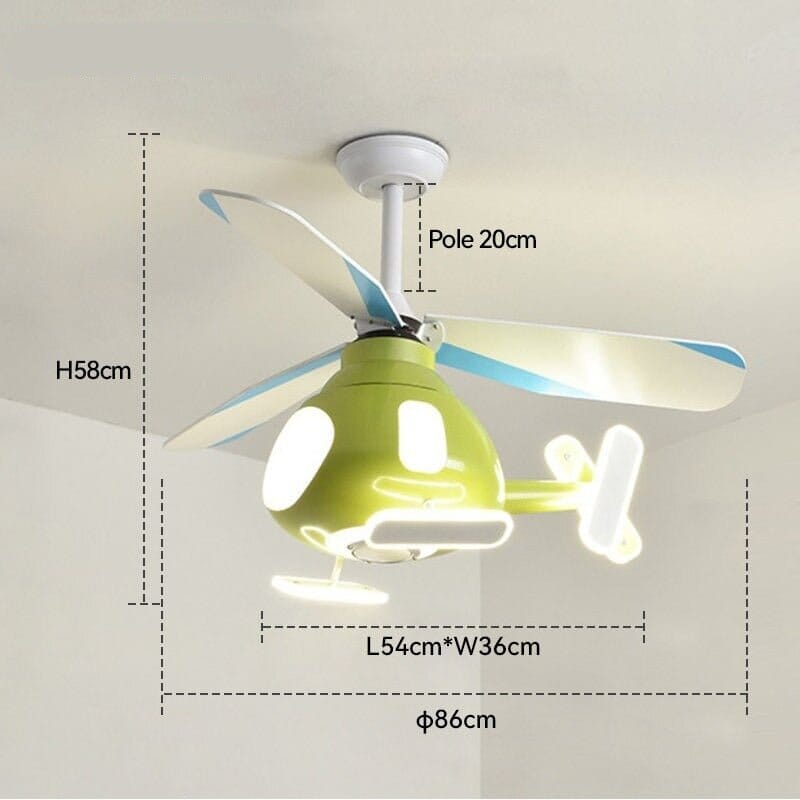 Helicopter Ceiling Light and Fan for Kids Room